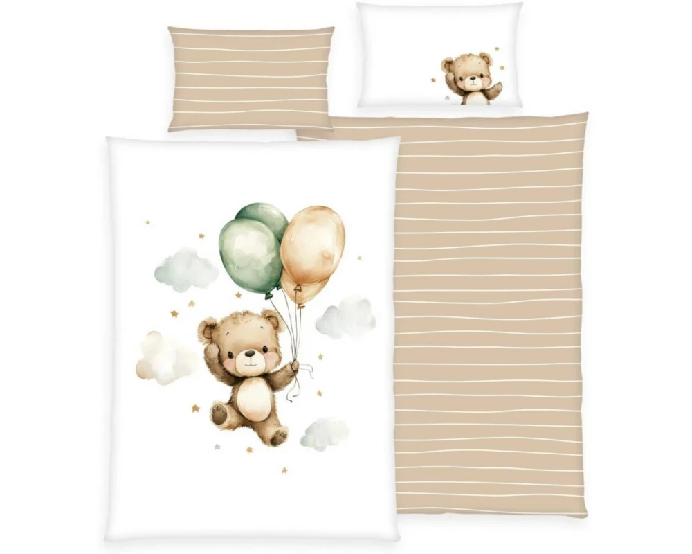 Herding Kinderbettwäsche Ballon Teddy 100 x 135 cm + 40 x 60 cm