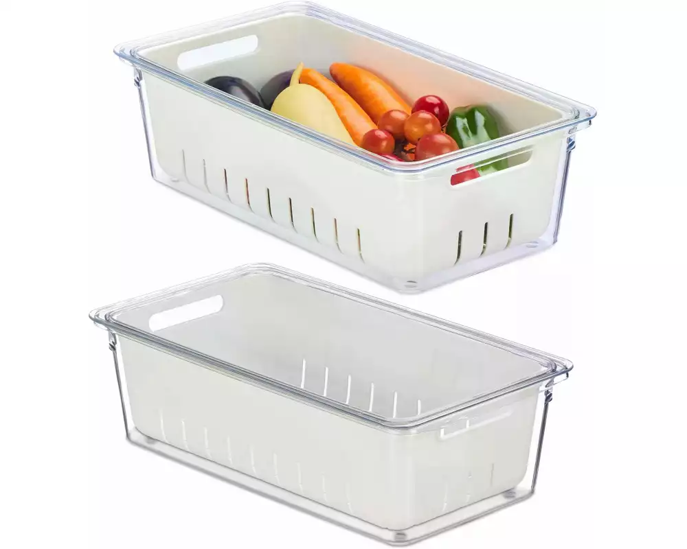 relaxdays Kühlschrankorganizer 600 g, 2 Stück, Transparent/Weiss