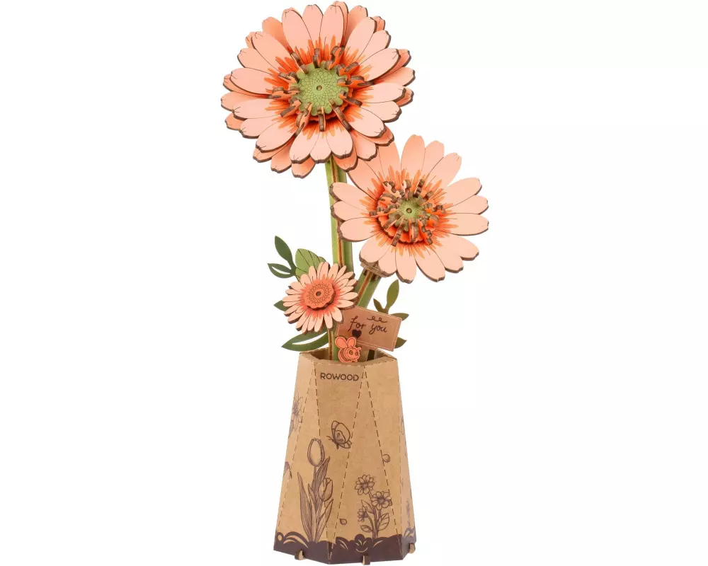 Rolife Bausatz Light Orange Gerbera 3D-Holzbausatz Gerbera mit Vase