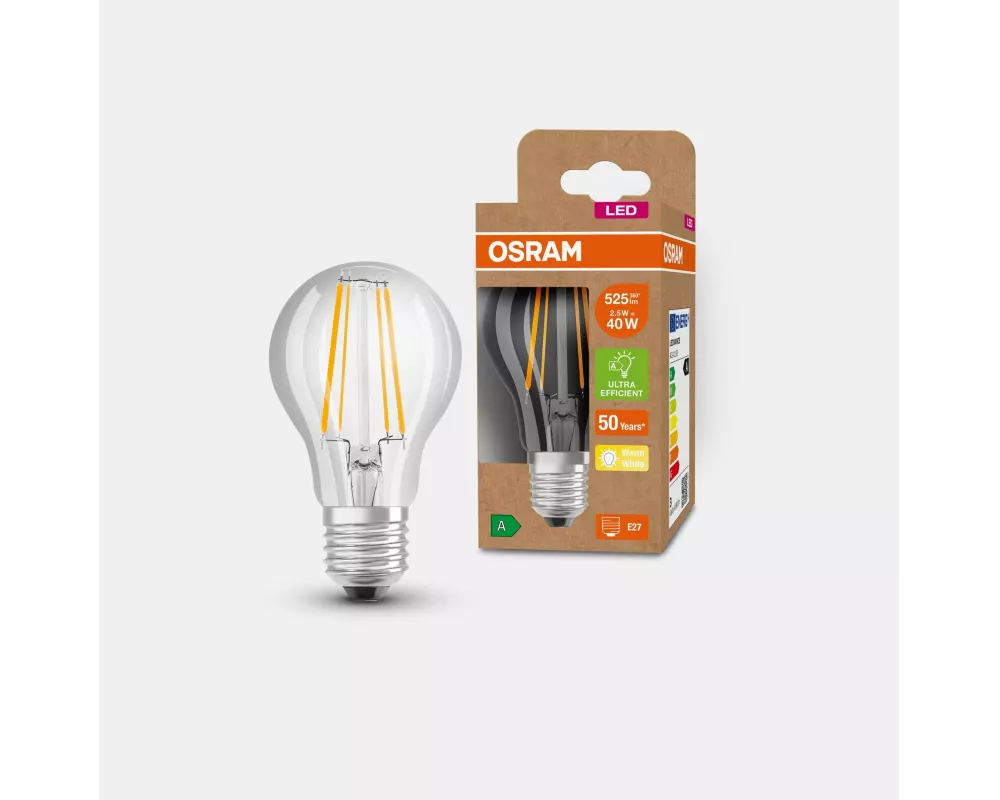 OSRAM Lampe Clas A 40 CL, 2.5W, E27, Fil, Warmweiss (WW)