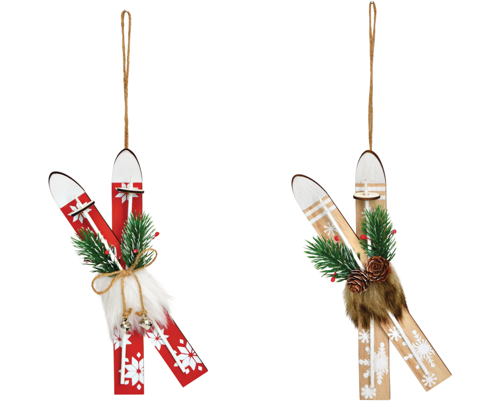 ROOST Weihnachtshänger Skier 7x20cm 10033983 assortiert, aus Holz