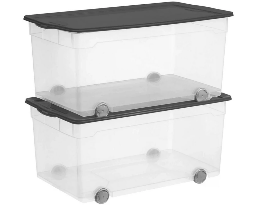 Rotho Aufbewahrungsbox Clear 2 Stück, Schwarz/Transparent