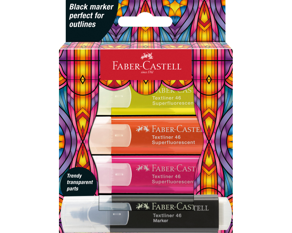 Faber-Castell Textmarker Glassy 4er Etuis farbig, assortiert