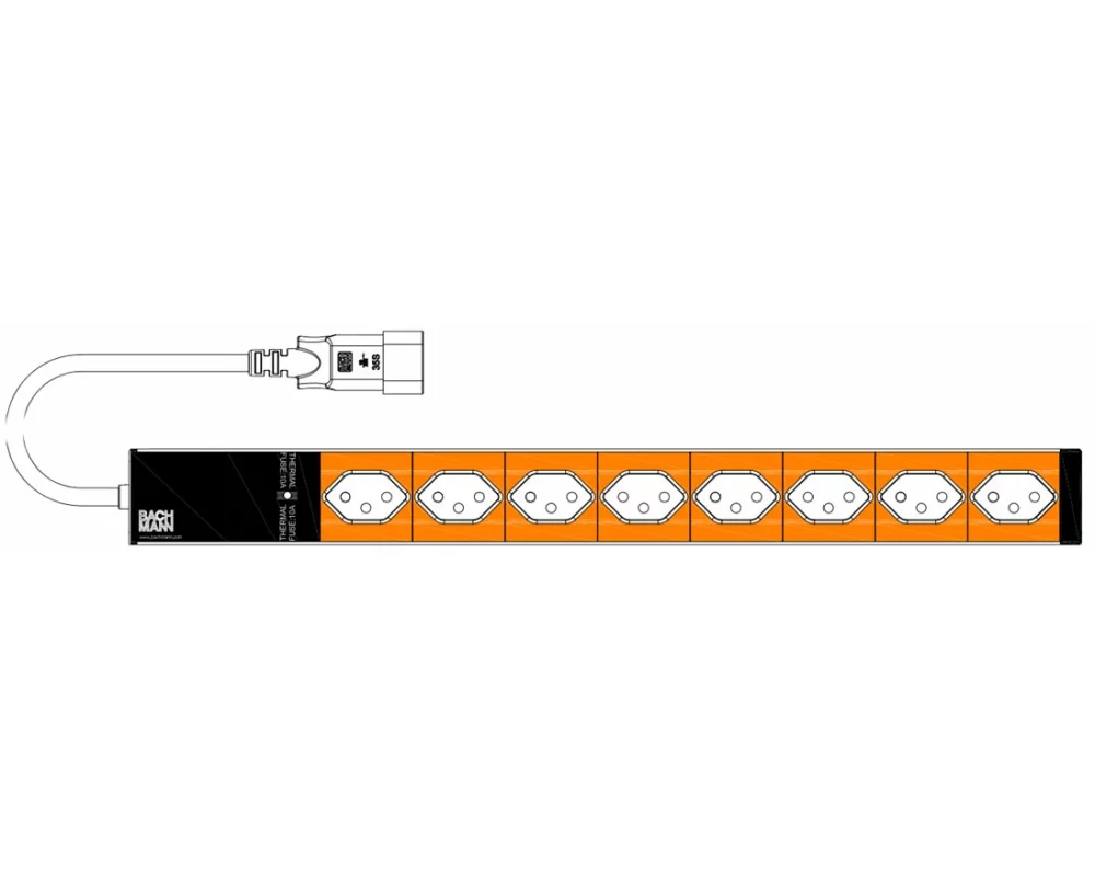 Bachmann IT PDU 19 inch 1U 8xCH T13 orange, aluminium profile clip angle, 3m power cord C14