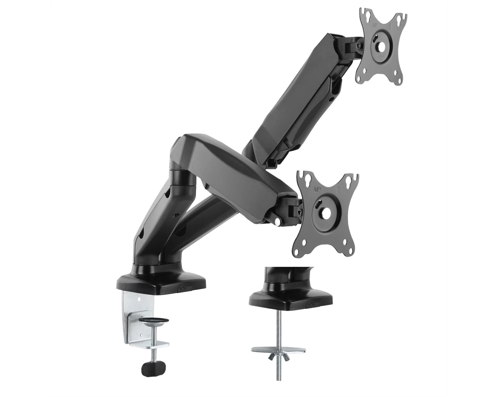 VALUE Dual LCD-Arm, Tischmontage, Gasfeder, 5 Gelenke, 12-27 Zoll, bis 2x 6,5 kg, schwarz