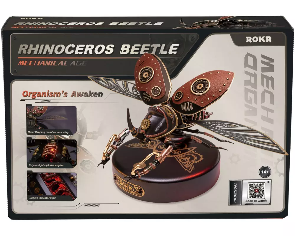 RoboTime Bausatz ROKR Mechanischer Rhinozeros Käfer Braun