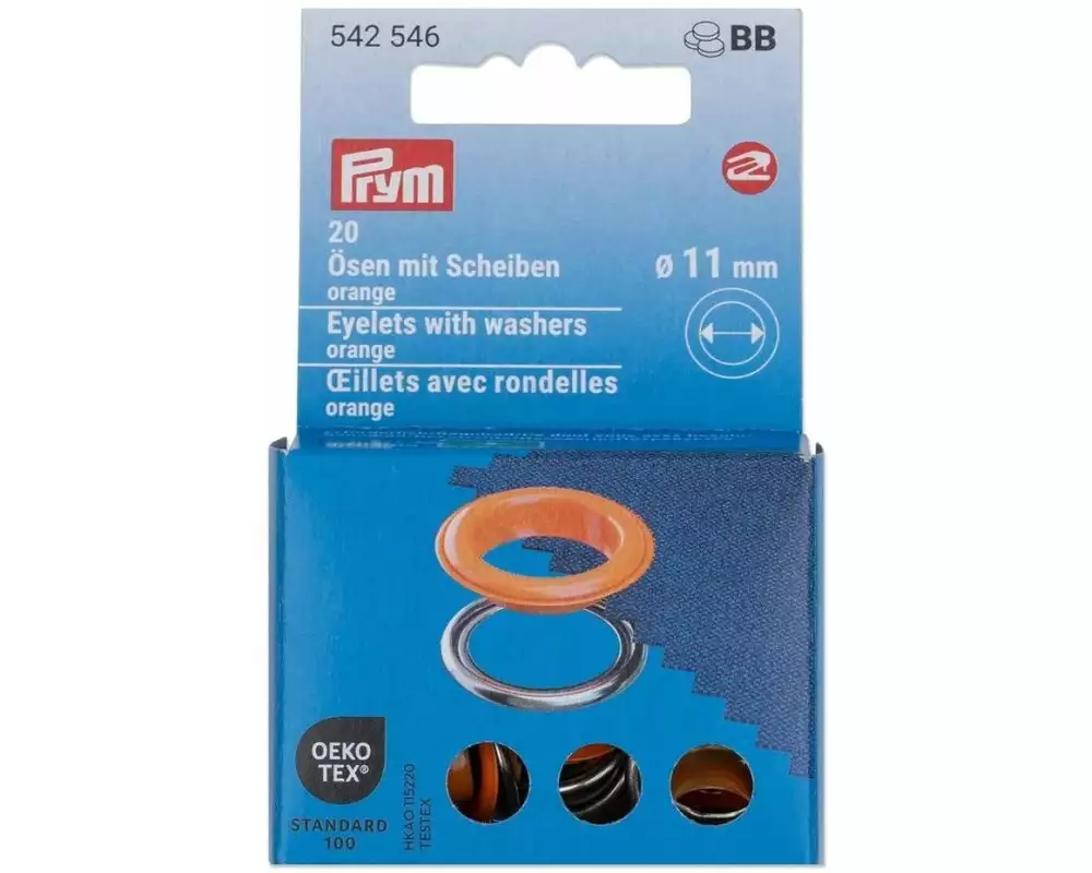 Prym Ösen mit Scheiben 20 Stück, Orange-Silber