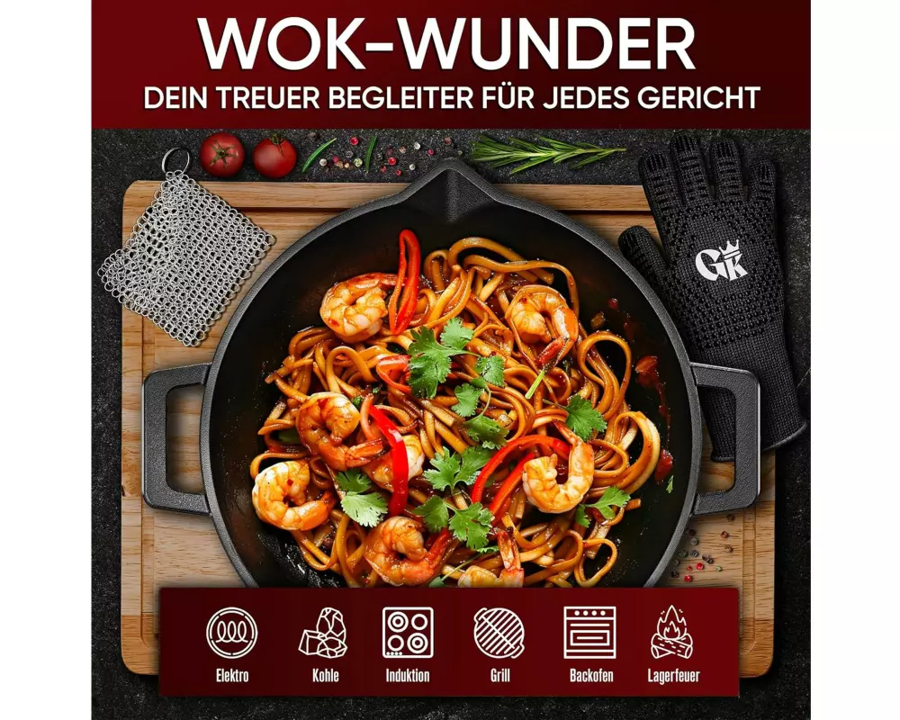 Gusskoenig Wokpfanne 36 cm mit Pflegepaste