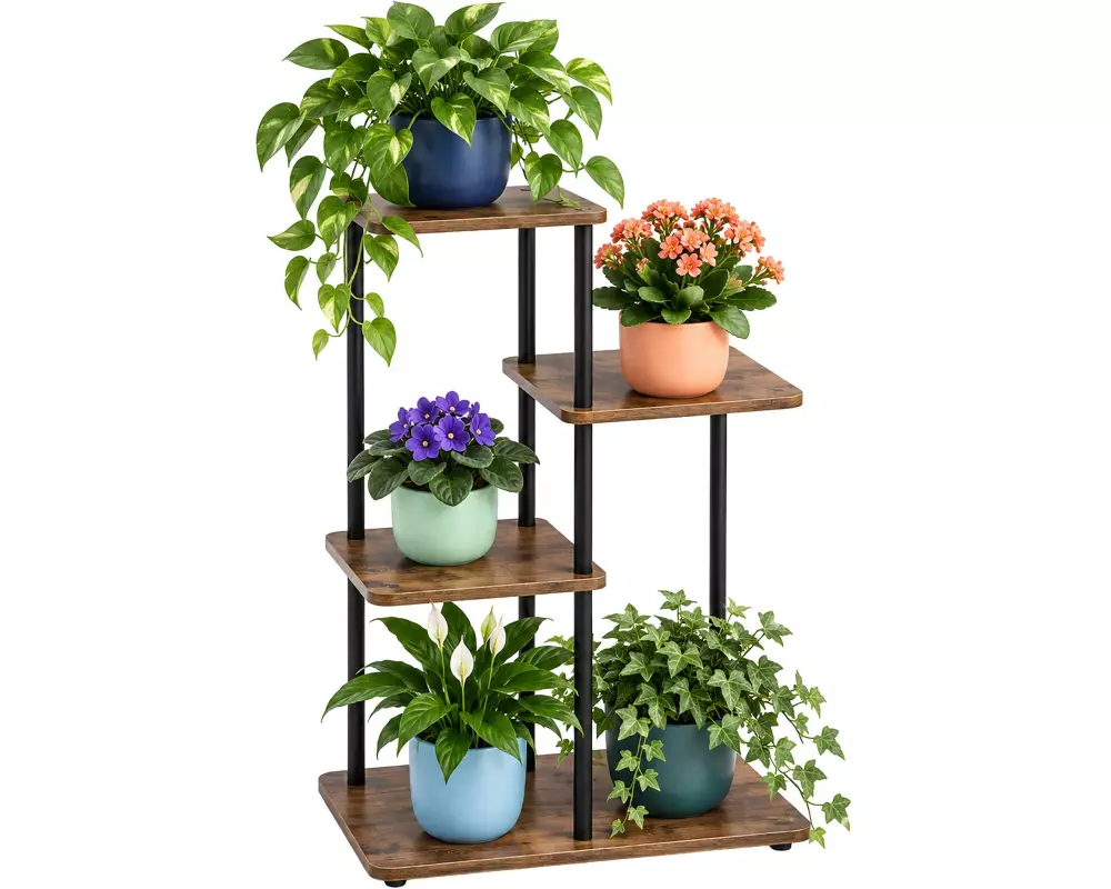 relaxdays Pflanzenregal Eisen MDF Dunkelbraun Schwarz