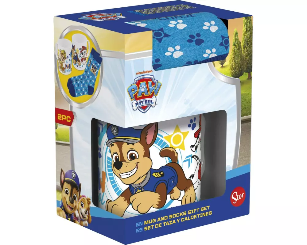 Stor Universaltasse Paw Patrol mit Socken 325 ml, Blau/Weiss