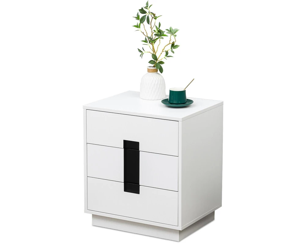 relaxdays Kommode mit 3 Schubladen 56 x 50 x 40 cm Weiss/Schwarz
