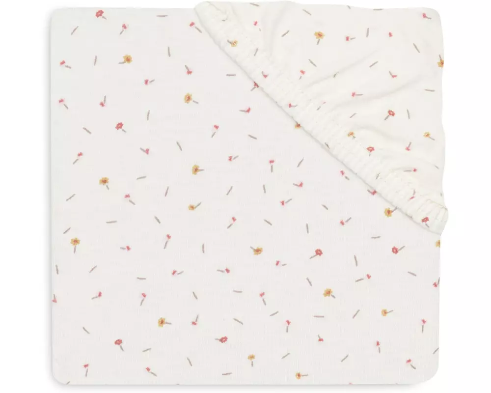 Jollein Jersey Pretty Picnic – Flower Drops 120 x 60 cm, Gelb/Rosa