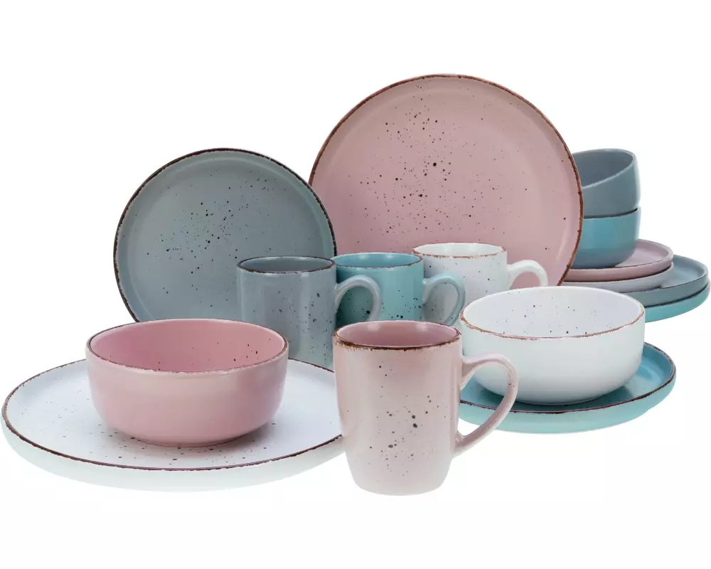 creaTable Teller-Set Blau/Rosa/Weiss