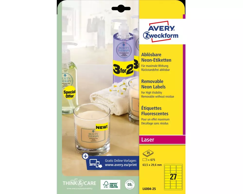 Avery Zweckform Universal-Etiketten Neongelb, 25 Blatt