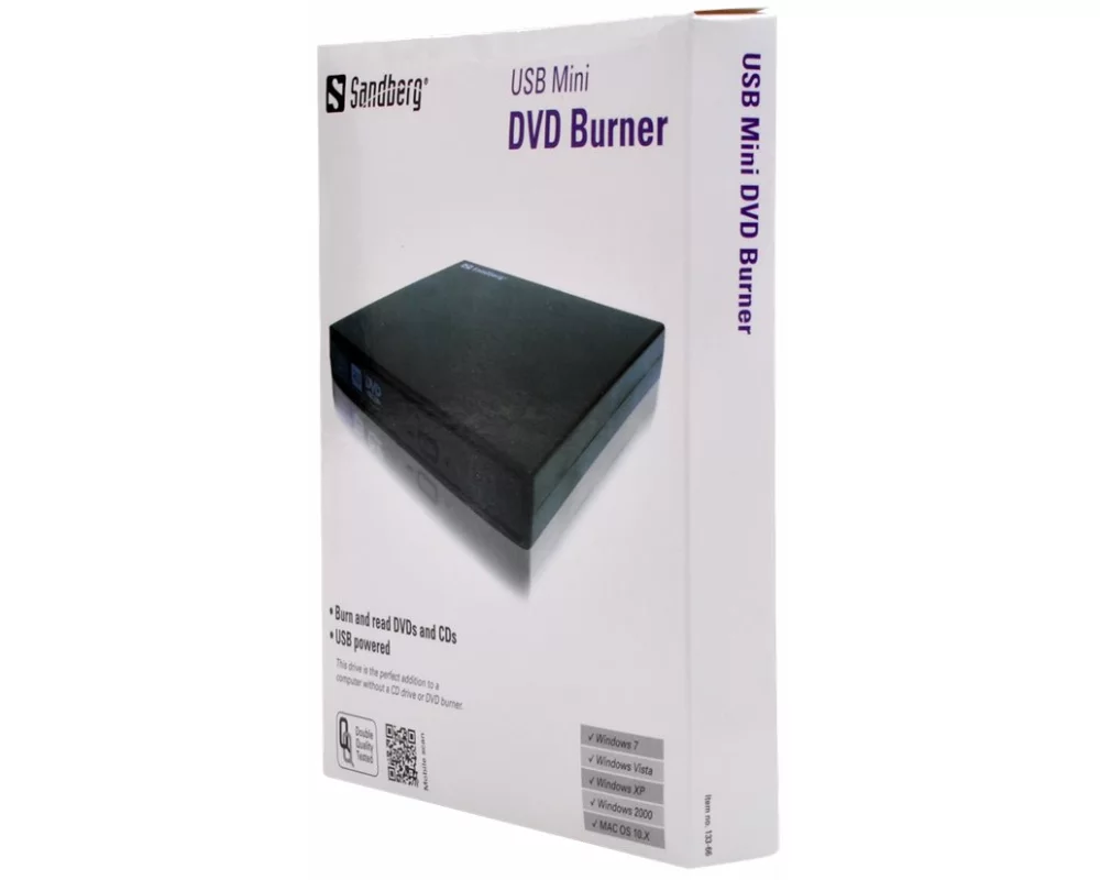 Sandberg USB External Mini DVD Burner, USB powered, 24xCDR 8xCDRW 8xDVDR 4xDVDRW Lesen 24xCD 24xDVD
