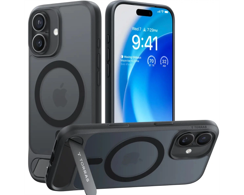 Torras Pstand Spin Schutzhülle, iPhone 17, MagSafe, schwarz