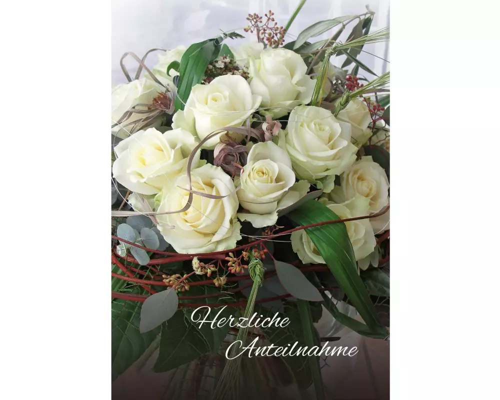 Natur Verlag Trauerkarte Bouquet weisse Rosen 17.5 x 12.2 cm