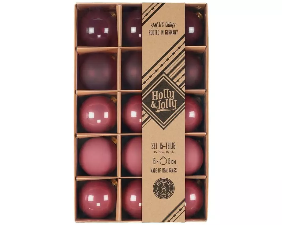 Holly & Jolly Weihnachtskugel Dusty Rose 15 Stück, 8 cm