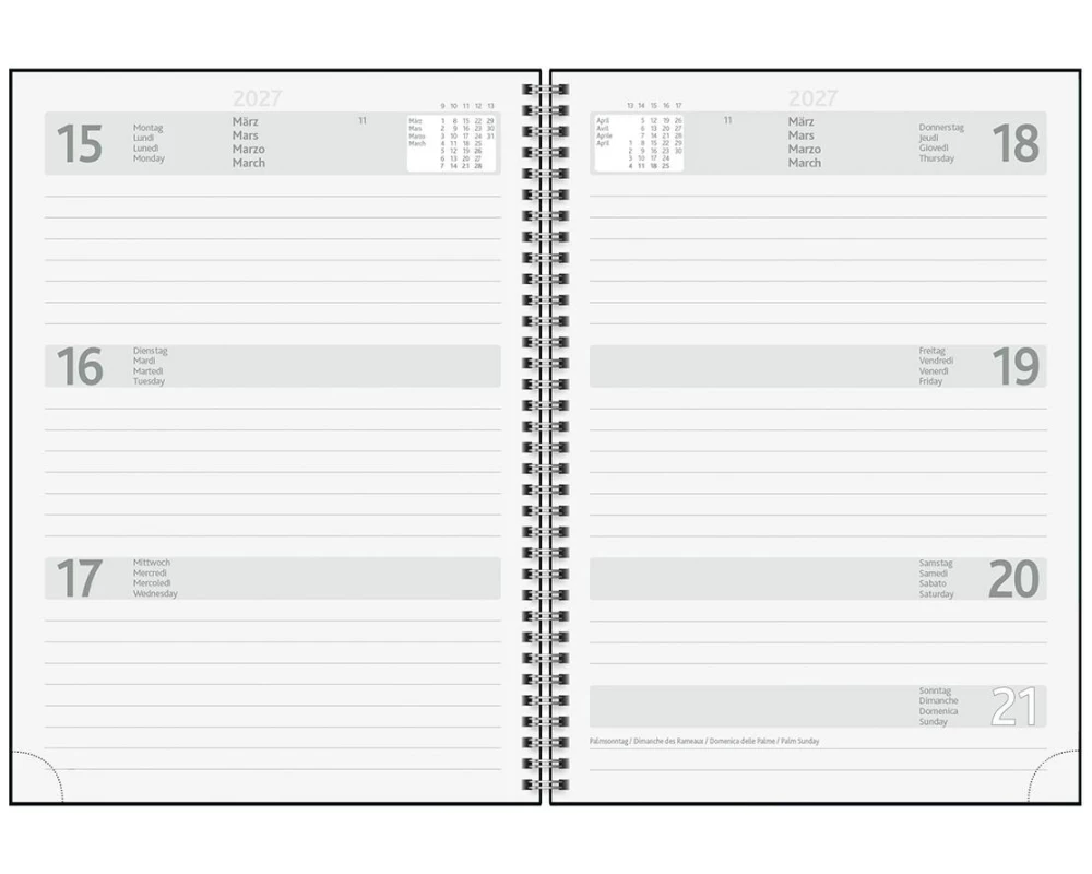 Simplex Wochenagenda Simply black 2027 3T/1S, 148 x 208 mm, Schwarz