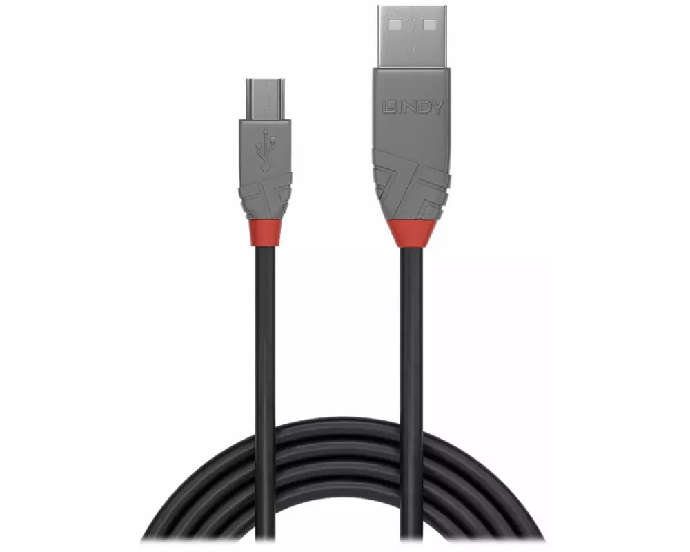 LINDY Anthra Line USB Cable, USB 2.0, USB/A-MiniB M-M, 0.2m