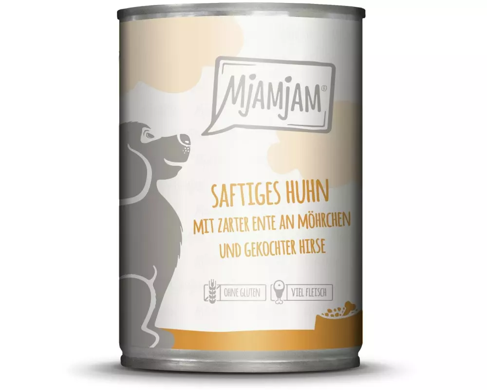 Mjamjam Nassfutter Huhn und Ente mit Karotten und Hirse, 400 g