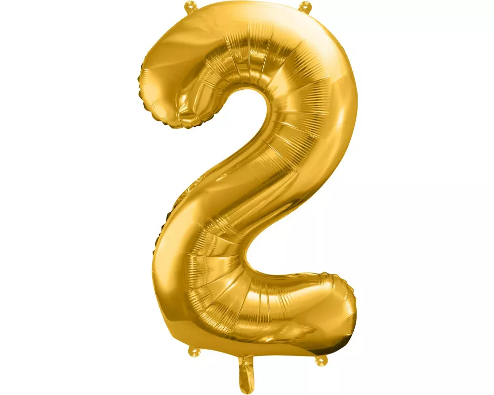 Partydeco Folienballon Zahl 2 gross 86 cm, gold, 1 Stück