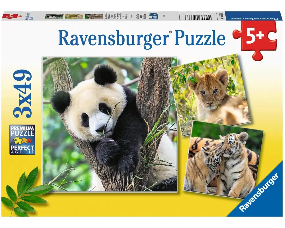 Ravensburger Puzzle Panda, Tiger und Löwe 3 x 49 Teile