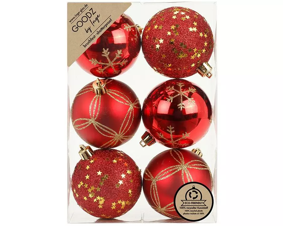 INGES CHRISTMAS DECOR Weihnachtskugel Rot-Mix Ø 8 cm 6 Stück