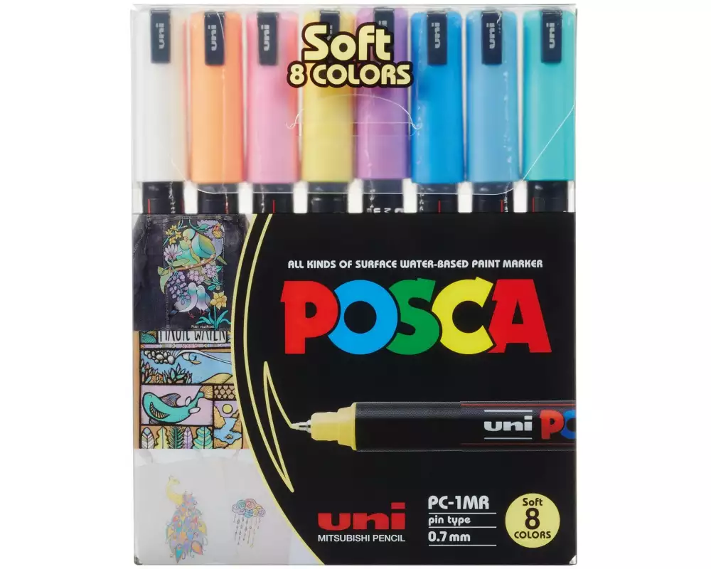 Uni Permanent-Marker POSCA Softcolors 0.7 mm, 8 Stück