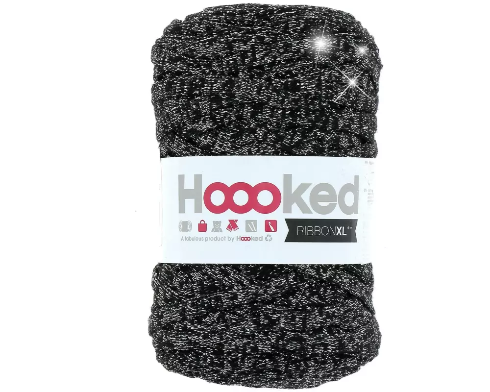 Hoooked Wolle Ribbon XL, Lurex 250 g, Schwarz
