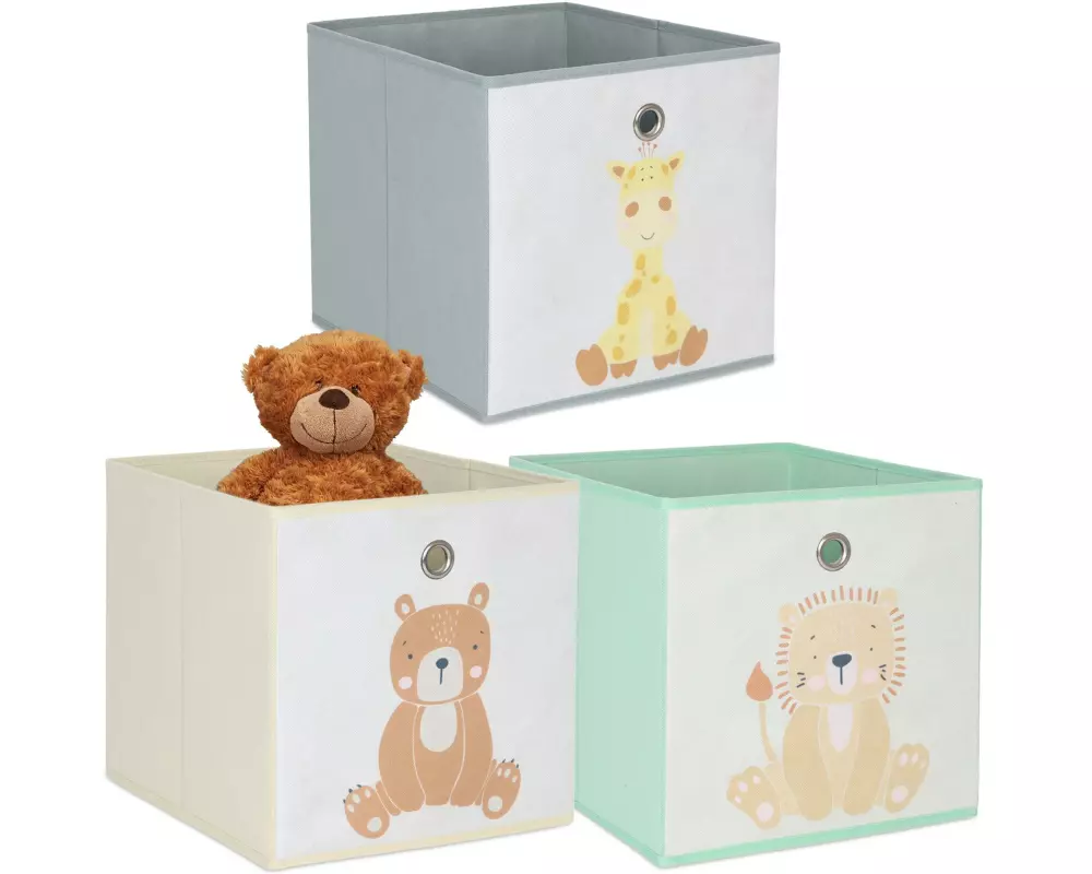 relaxdays Spielzeugbox Tiere 3 Stück