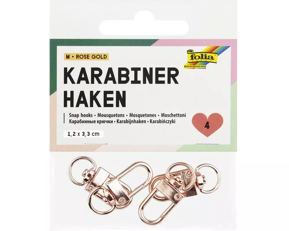 Folia Karabinerhaken M 4 St3.3 cmck, 1.2 x 3,3 cm, rose gold