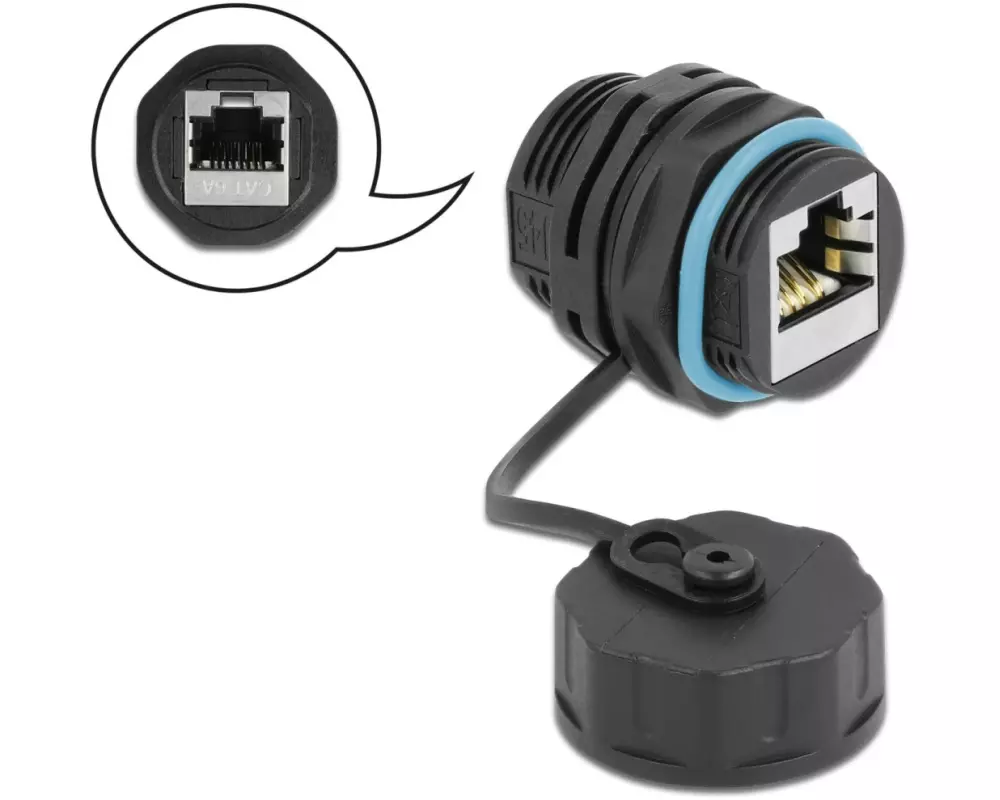 Delock Kupplung RJ-45, Cat.6A, blau, Wasserfest, Kappe 1 Stück
