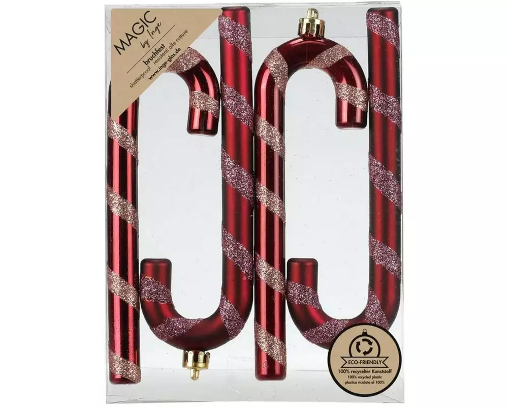 INGES CHRISTMAS DECOR Weihnachtskugel Zuckerstange 4 Stück, Bordeaux