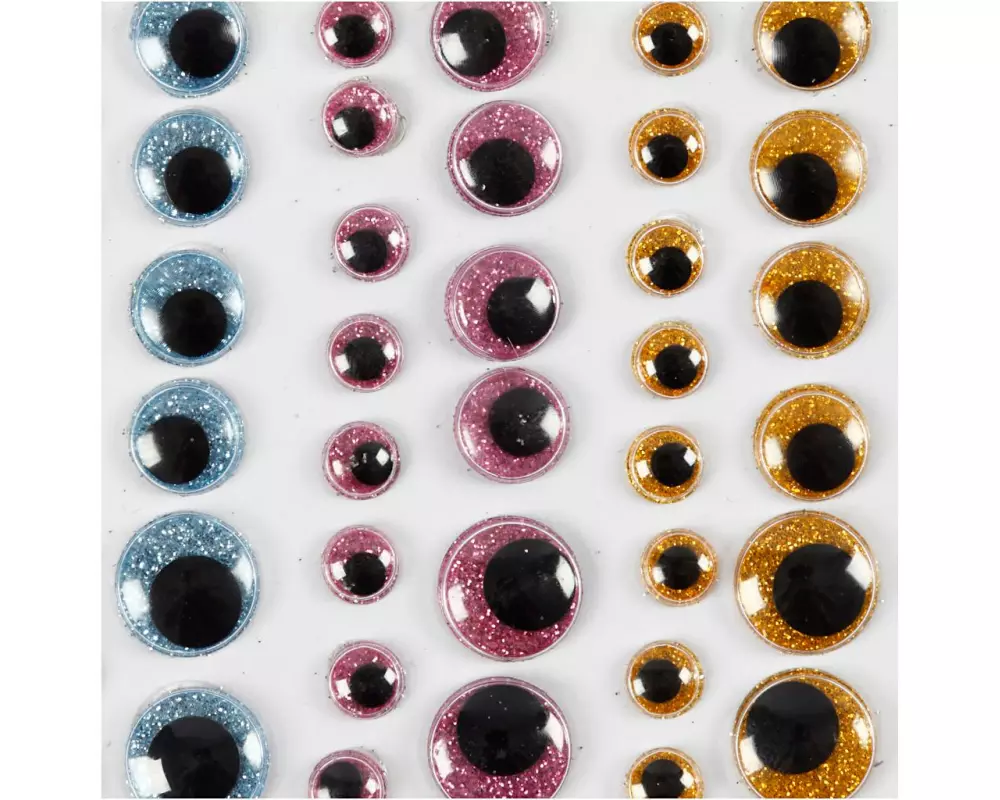 Creativ Company Wackelaugen 8 - 15 mm 54 Stück, Hellblau/Rosa/Gold