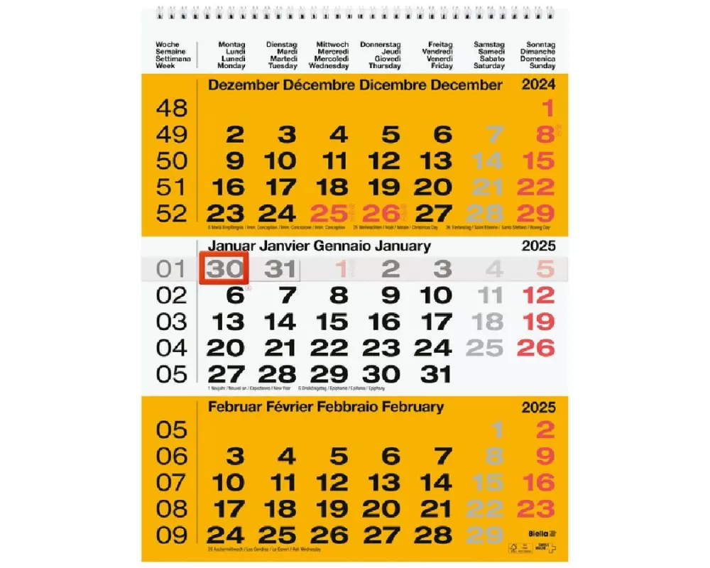 Biella 3-Monatskalender 2025 Gelb