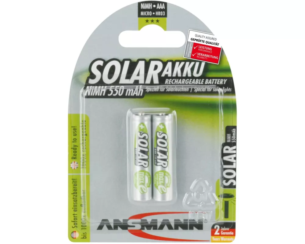 Ansmann Akku Solar NiMH AAA für Solaranwendungen 550 mAh, 2 Stück