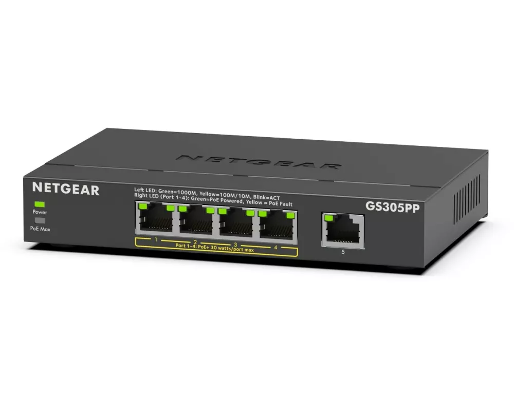 Netgear PoE+ Switch GS305PPv3 5 Port, PoE Budget: 83 W