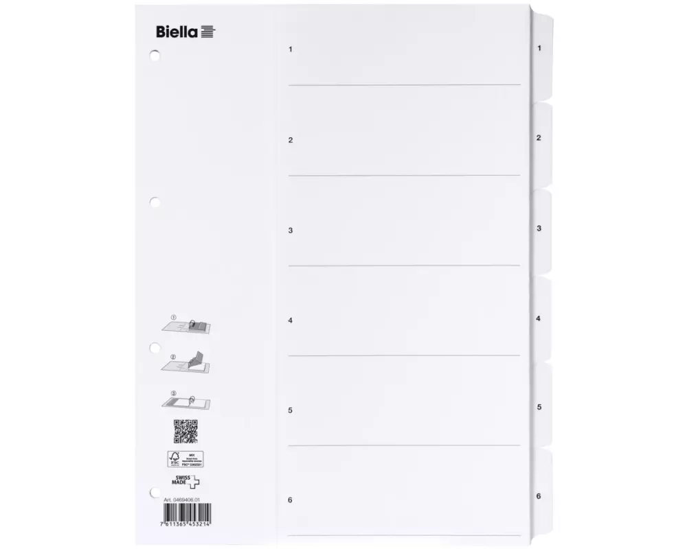 Biella Register A4 1 - 6 Karton Weiss