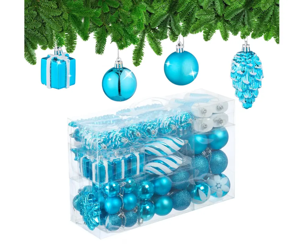 relaxdays Weihnachtskugeln im 72er-Set Türkis-Weiss Türkis/Weiss
