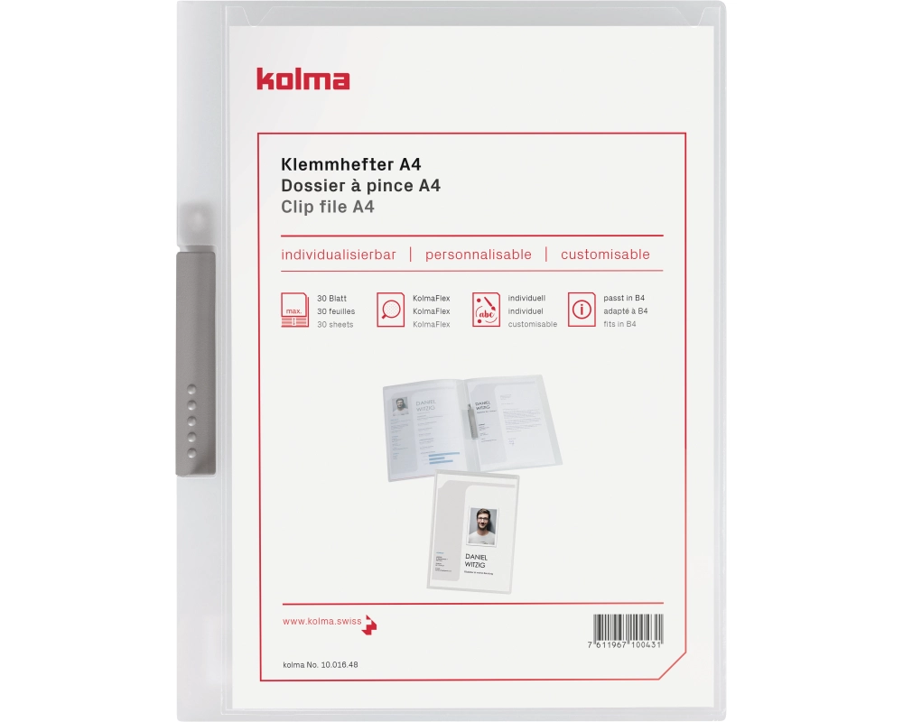 KOLMA Klemmhefter Tender A4 10.016.00 transparent, 2-teilig