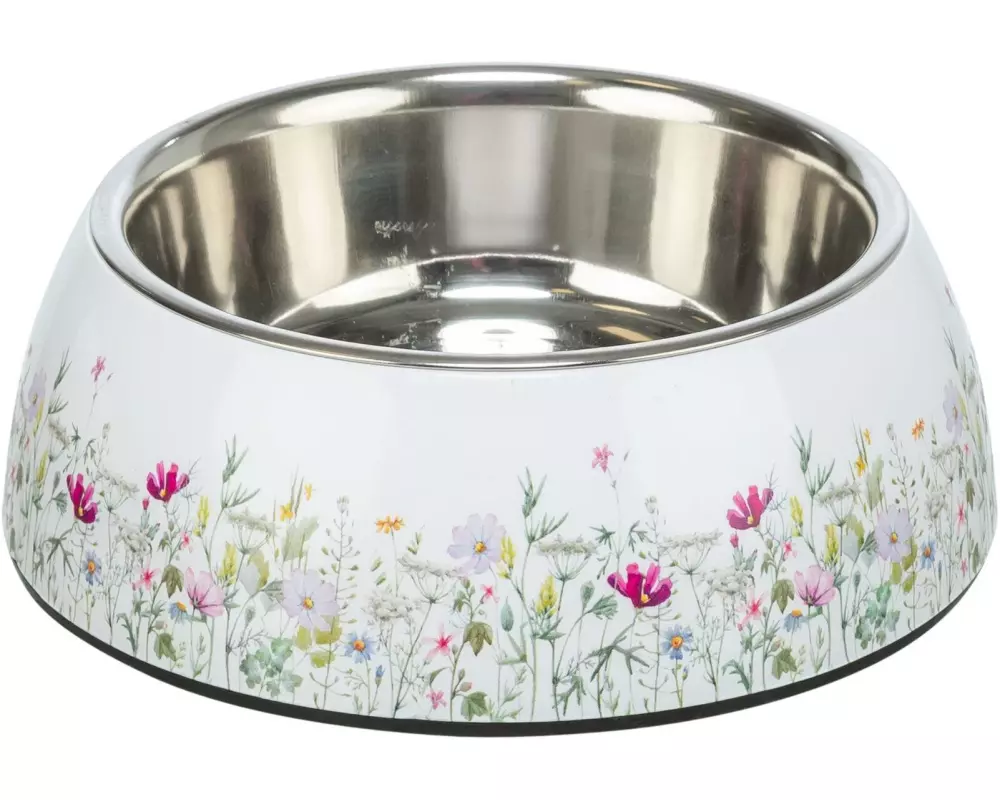 Trixie Edelstahlnapf, Blumen-Motiv 0.45 l/ø 18 cm, weiss/bunt