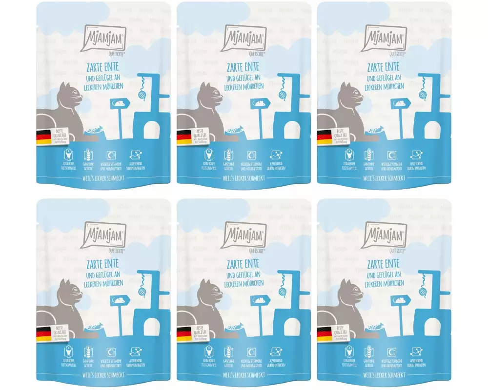 Mjamjam Nassfutter Quetschie Ente & Geflügel, 6 x 300 g