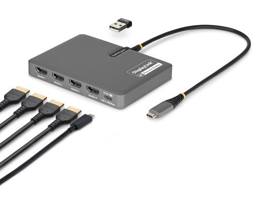 StarTech.com QUAD-USB-HDMI-ADAPT laptop dock/port replicator Kabelgebunden USB 3.2 Gen 1 (3.1 Gen 1) Type-C Grau