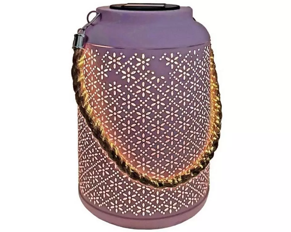 Dameco LED Solar Laterne in Rosa aus Metall D15.5 cm H25.5 cm