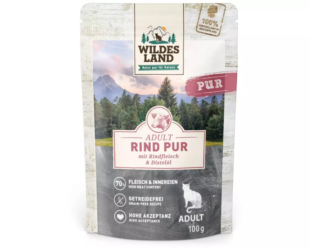 Wildes Land Nassfutter Cat Adult Rind Pur mit Distelöl 100 g