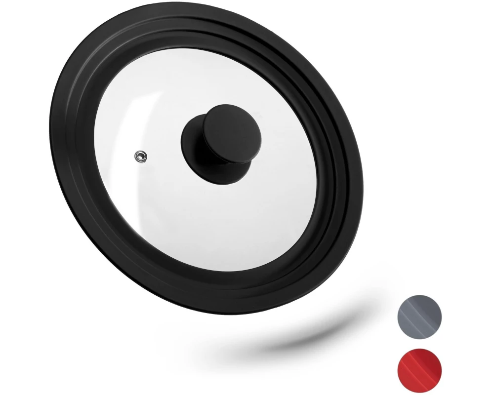 relaxdays Topfdeckel mit Silikon für Ø 20-24 cm, Schwarz