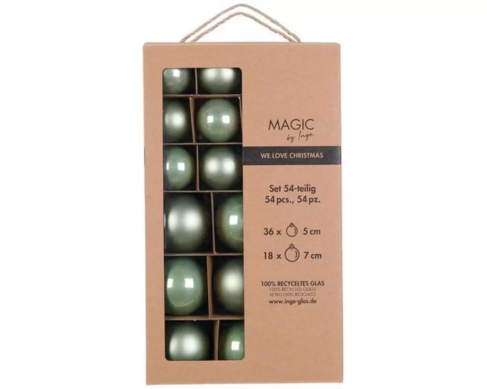 INGES CHRISTMAS DECOR Weihnachtskugel 5 und 7 cm Grün, 54 Stück
