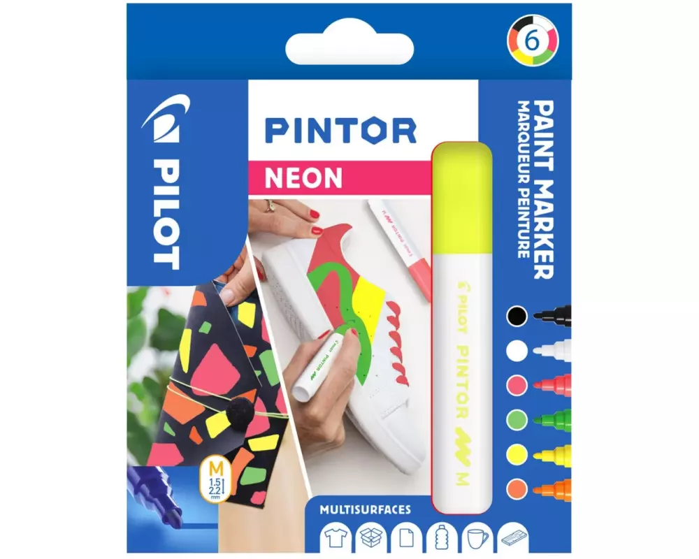 Pilot Permanent-Marker Pintor Medium 6 Stück, Mehrfarbig Neon