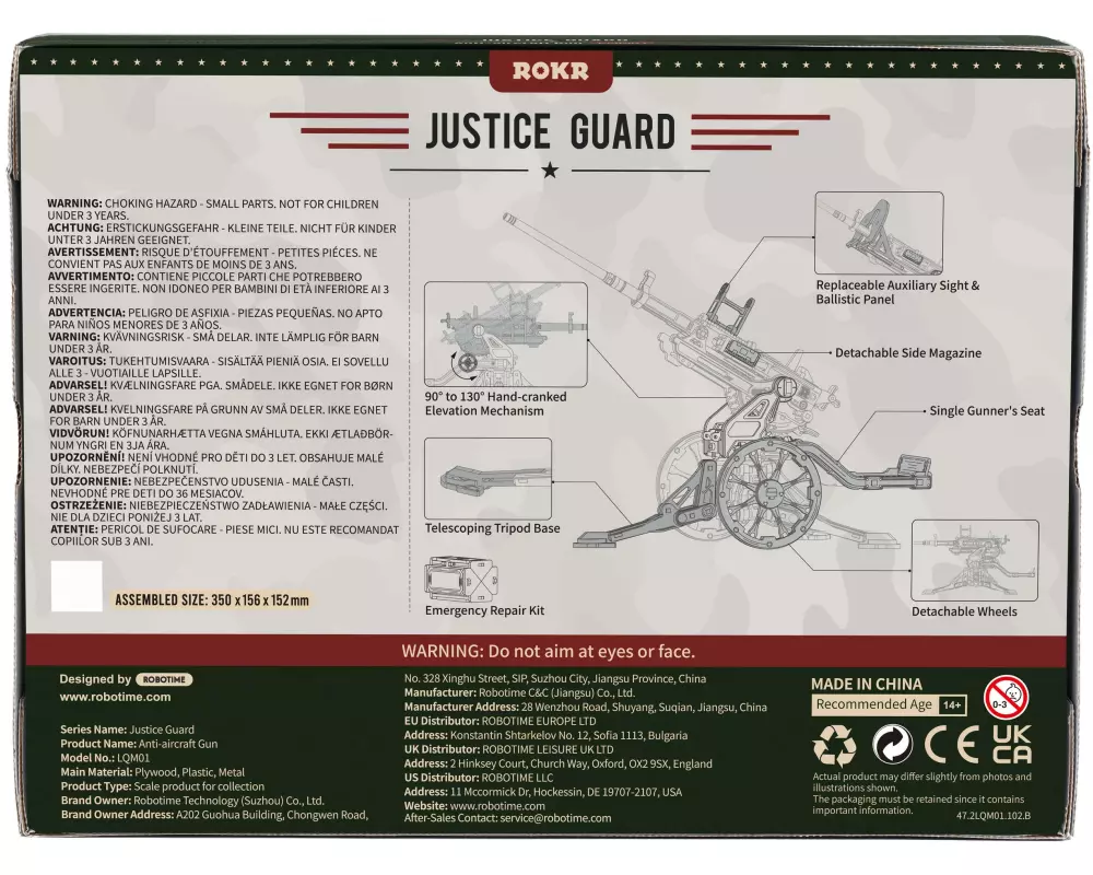 Rolife Bausatz Antiaircraft Gun Mechanischer Holzbausatz
